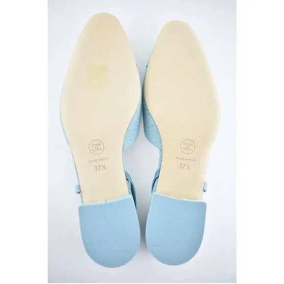 Chanel 21S Denim Blue Neon Mademoiselle Coco Sling Slingback Flat Sandal 37.5 - Picture 12 of 12